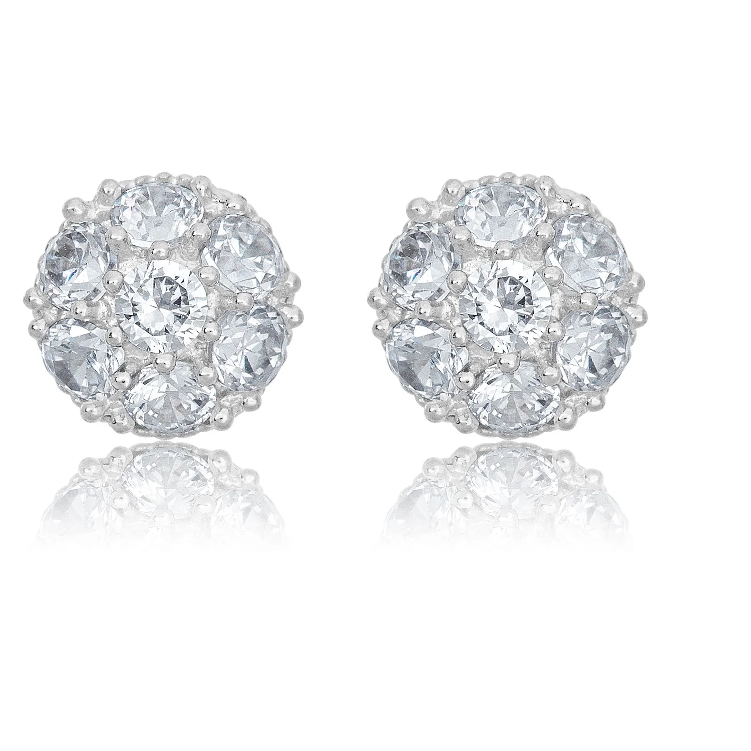 AVORA 10K White Gold Pave Dome Simulated Diamond CZ Stud Earrings