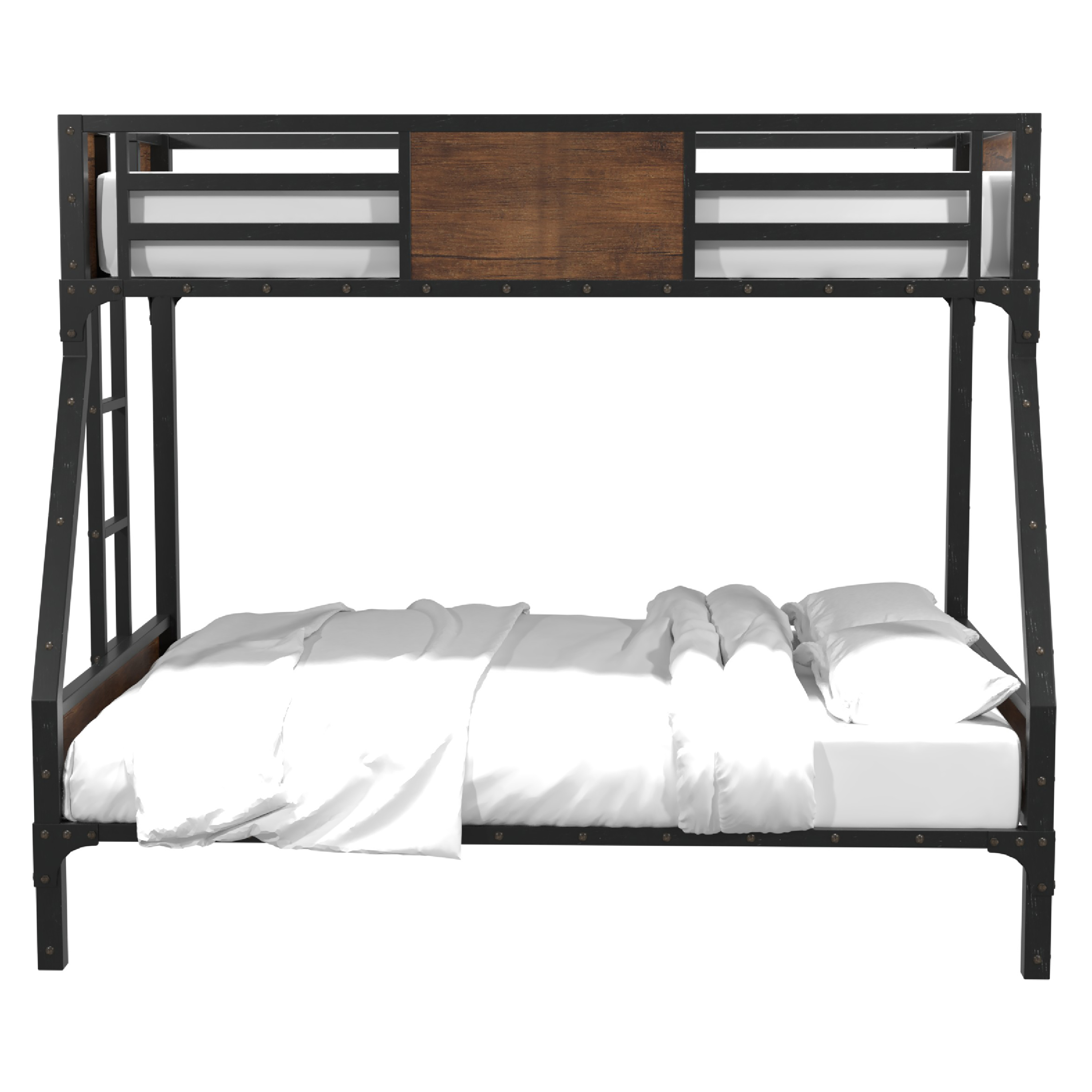 Furniture of America Baron Twin over Full Bunk Bed in Black Metal and Brown Wood Finish