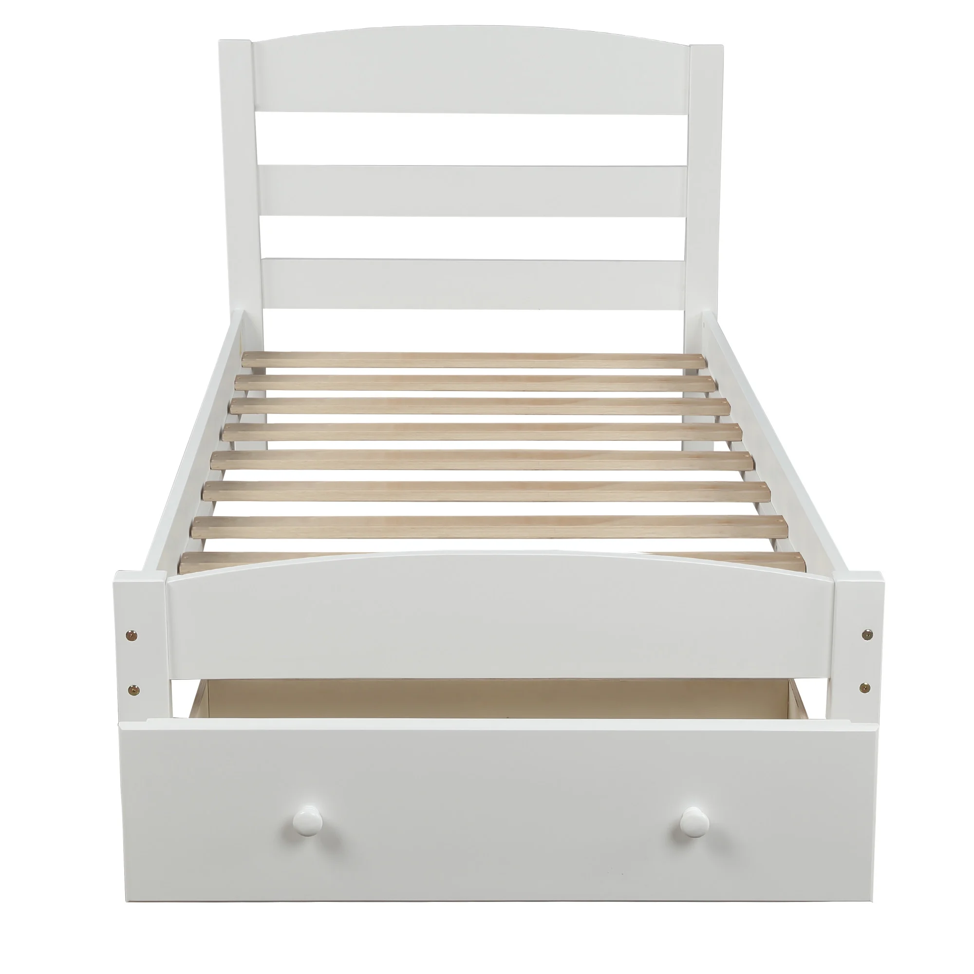Gewnee Twin Size Wood Platform Bed Frame with Headboard and Big Storage Drawer for Kids,White