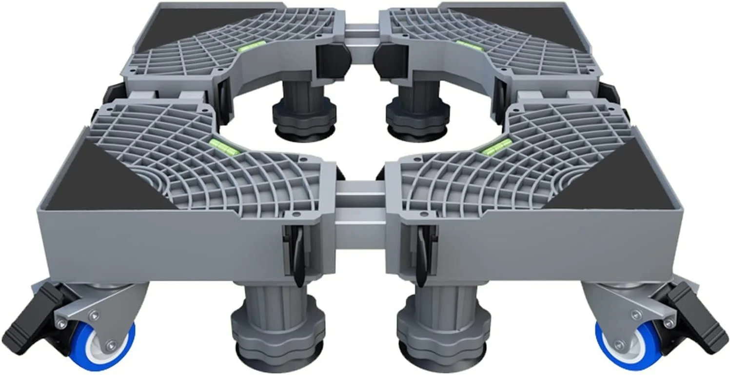 Furniture Dolly Fridge Stand Mobile Base, With 4 Locking Refrigerator Wheels And 8 Strong Feet For Washer Dryer Washing Machine Stand Pedestal, Refrigerator Stand, Adjustable Appliance Dolly - Square