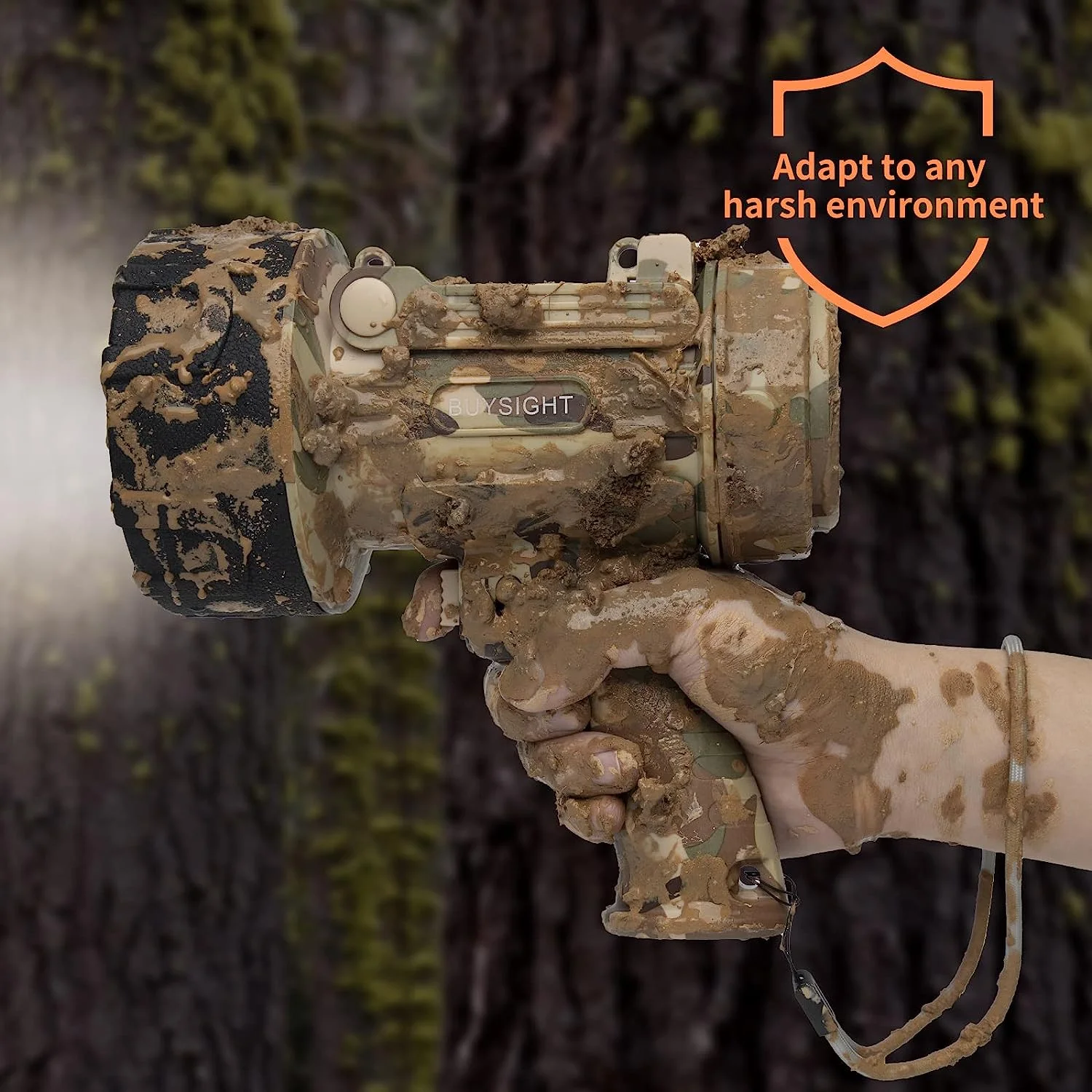 BUYSIGHT Rechargeable Spotlight Flashlight,300000 lumens Hand held Spotlight Waterproof Flashlight Hunting Lamp with red Filter (Camouflage Gray)