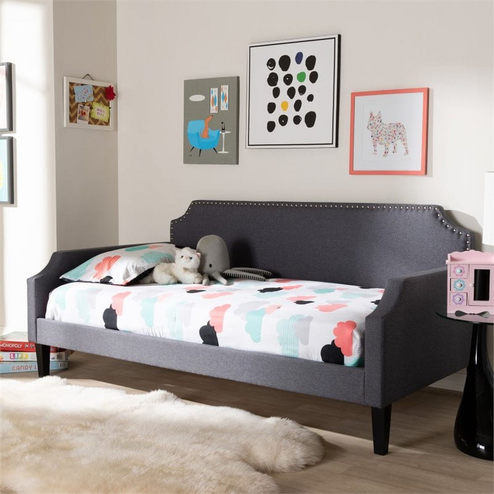 Bowery Hill Contemporary Fabric Tufted Twin Daybed in Grey
