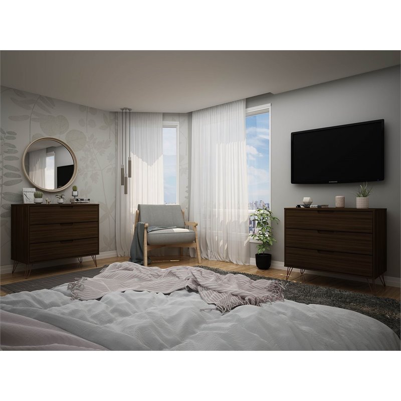 Manhattan Comfort Rockefeller 3-Drawer Brown Dresser (Set of 2)