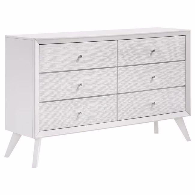 57 in. Zoe Wavelike Effect Design 6 Drawers Dresser with Knobs, White