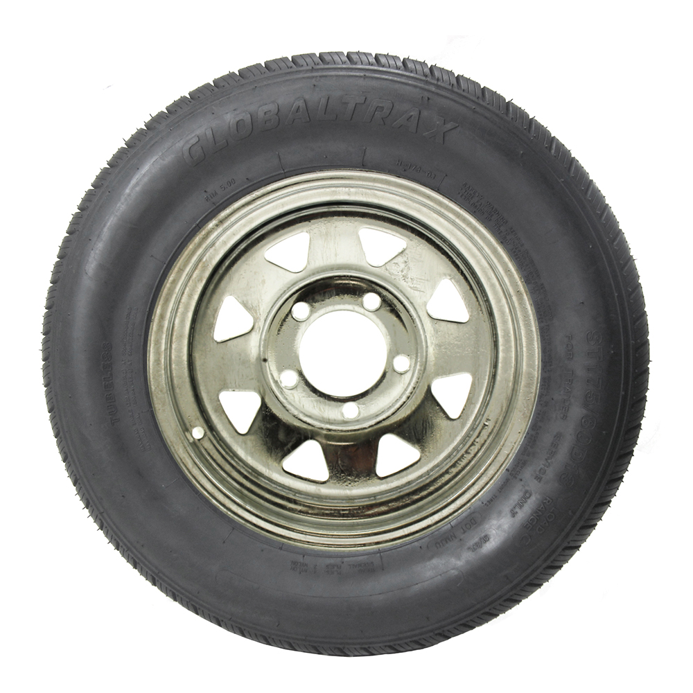 ST175/80D13 GlobalTrax Trailer Tire LRC on 5 Bolt Galvanized Spoke Wheel