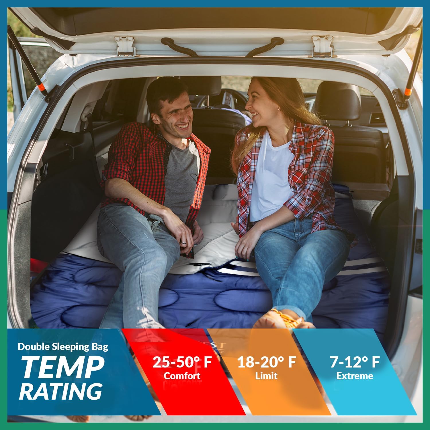 Double Sleeping Bag for Adults - 2 Person 20-50°F All Seasons Cold Weather Camping Bed, Extra-Wide & Warm - Queen Sized XXL with 2 Pillows