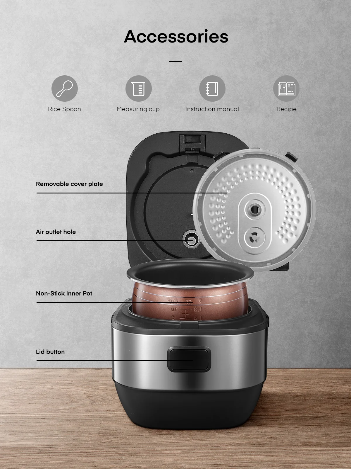 Rice Cooker with 10 Preset Programs, Auto Warmer and 24 Hours Delay, AICOOK