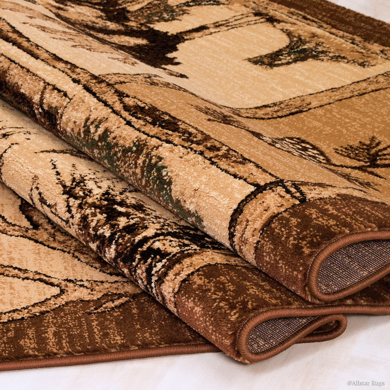 Brown Cabin with Moose and Bear Animal Wildlife Area Rug (3' 9