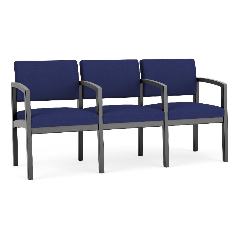 Lesro Lenox Wood 3-Seat Fabric Reception Tandem Seating in Cobalt Blue/Black