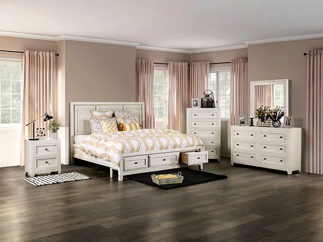 Rustic Ivory Solid Wood King Bedroom Set 6pcs FOA EM7074IV Oakridge