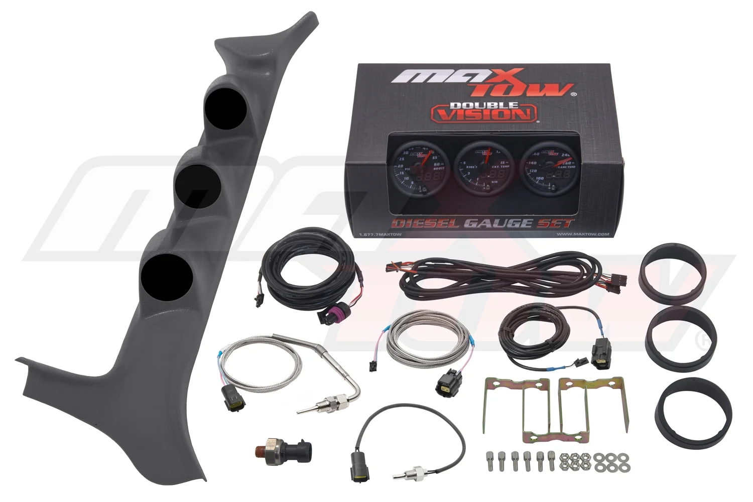 MaxTow 1992-1997 Ford F-Series Gray Triple Gauge Package with Black & Green DS1 Gauge Set