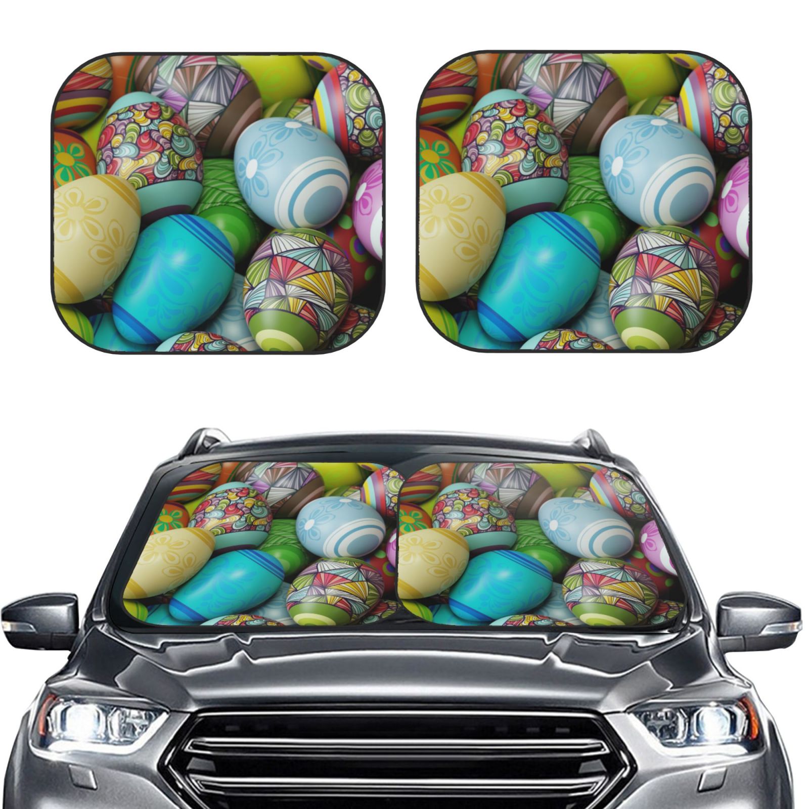 Lukts Easter Egg1 Print 2 Piece Car Sun Shade Windshield,Foldable Car Shade Front Windshield With Keeps Your Vehicle Cool, For Most Sedans Suv And Trucks - Small