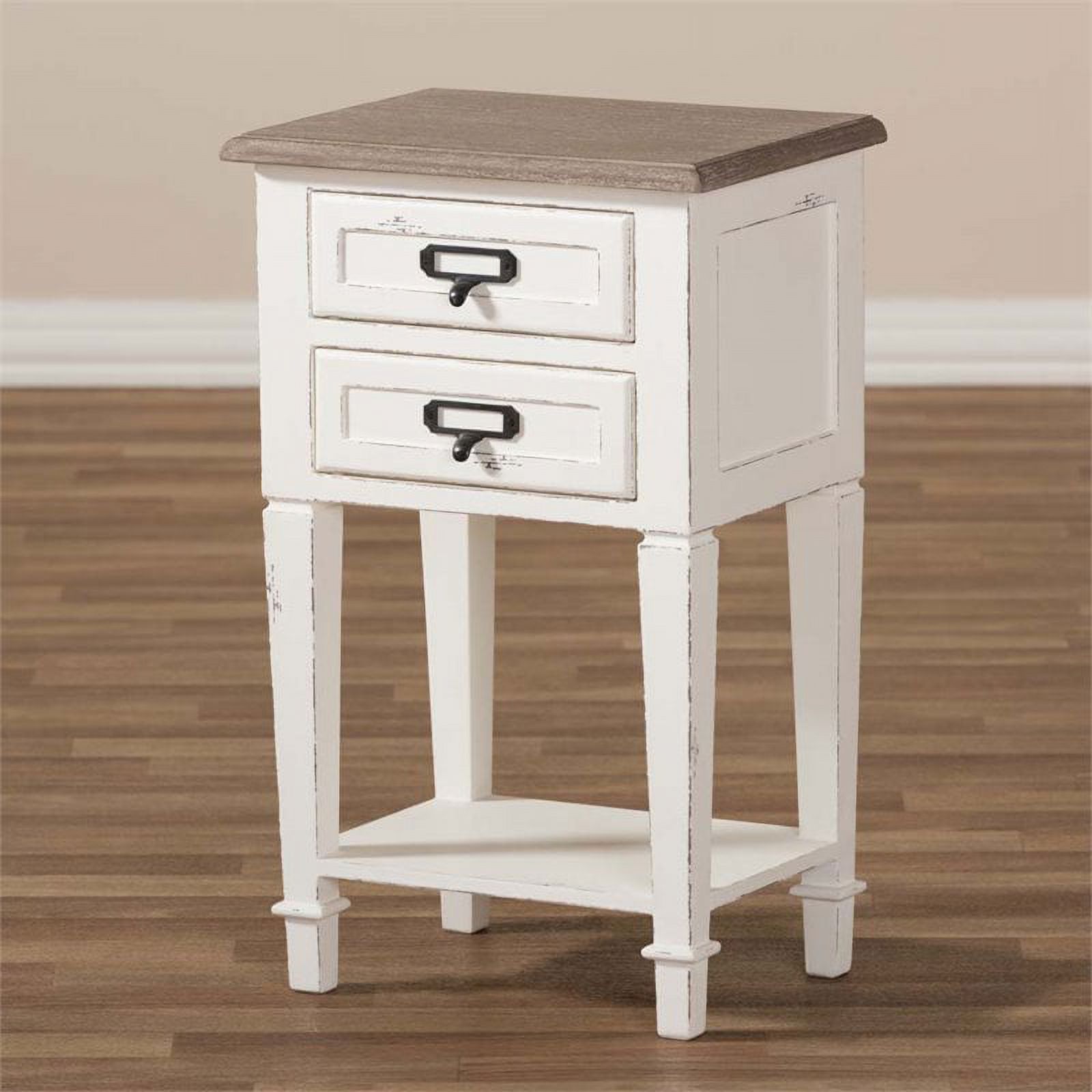 Bowery Hill Modern 2 Drawer Wood Nightstand in Weathered Oak White