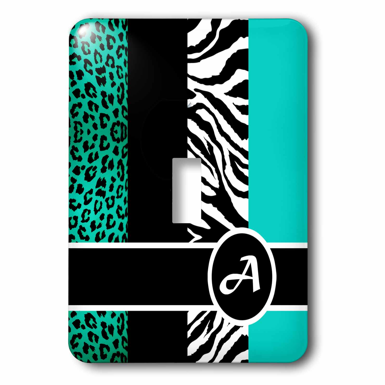 3dRose Elegant Animal Print Monogram - Teal A - Single Toggle Switch (lsp_35558_1)