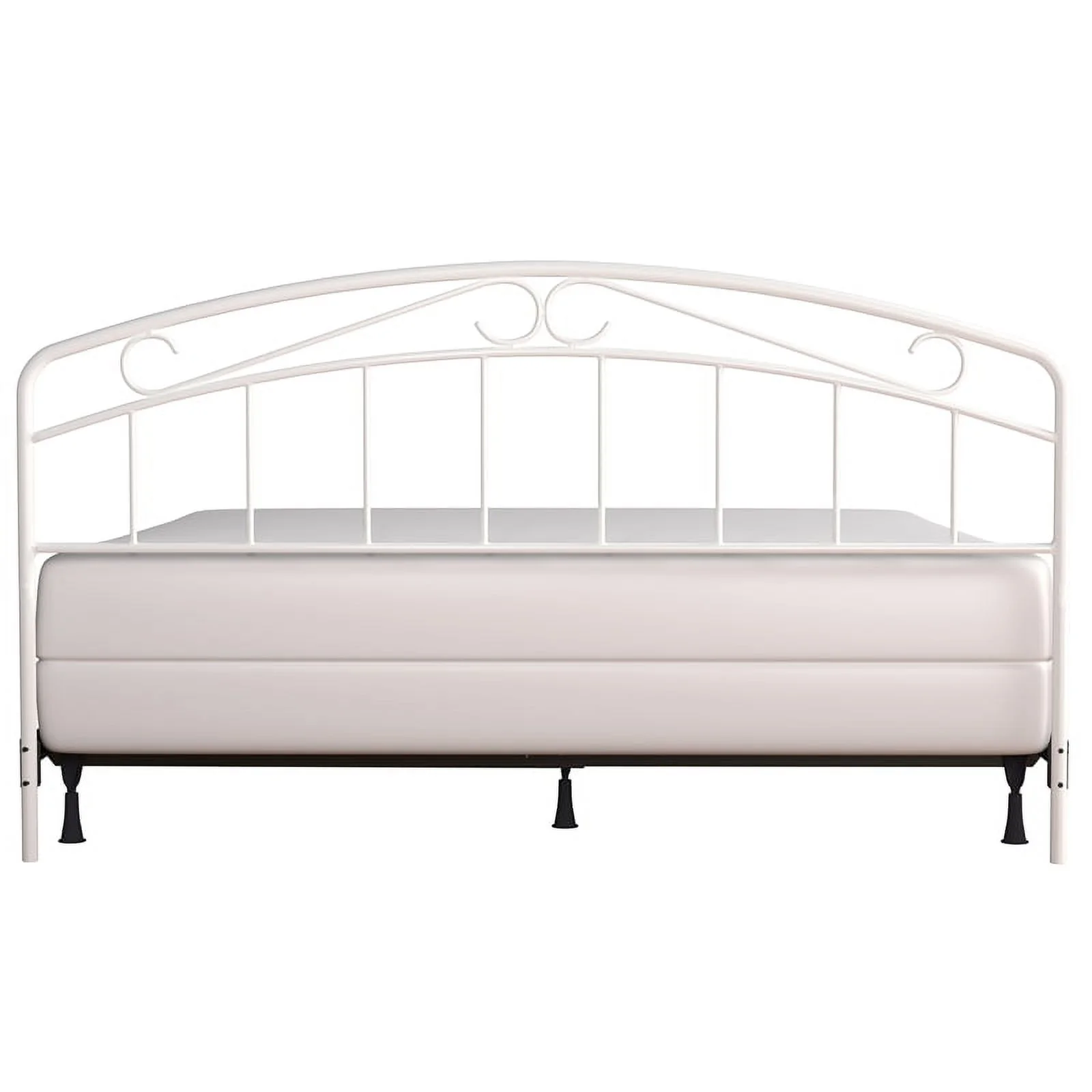 Hillsdale Furniture Jolie Arched Scroll Metal King Headboard in Textured White with Black Metal Bed Frame