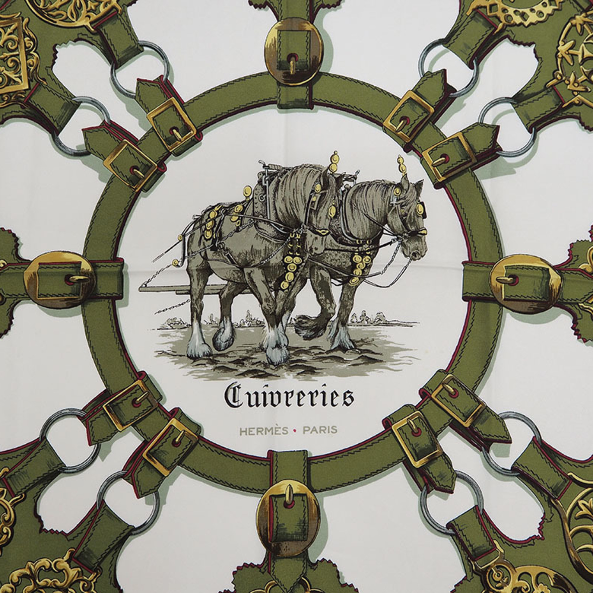 Pre-Owned HERMES Hermes Carre 90 Cuiveeries carriage horse F de LA PERRIERE Bordeaux scarf muffler (Like New)