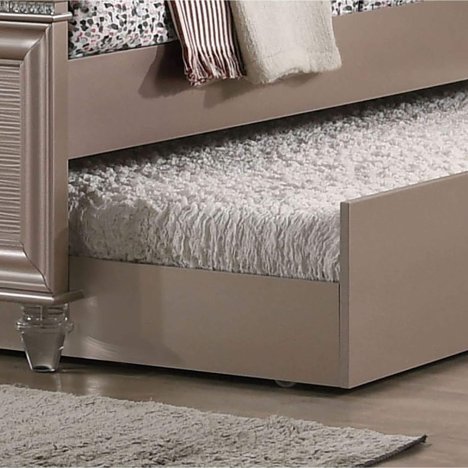 Furniture of America Ving Glam Wood LED Light Youth Panel Bed with Trundle by  Rose Gold Twin