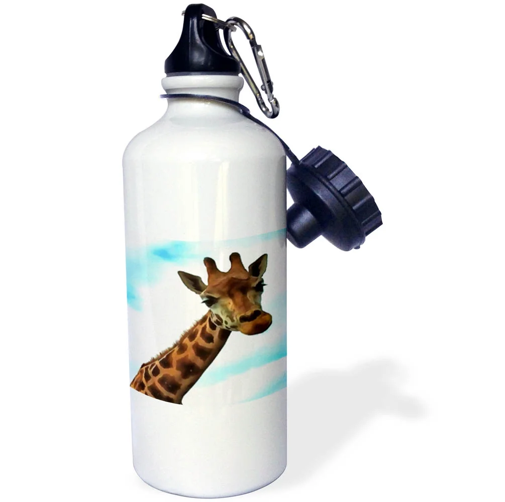 3dRose Hello Up There Fun Giraffe With Nerdy Expression - Straw Water Bottle, 21-ounce