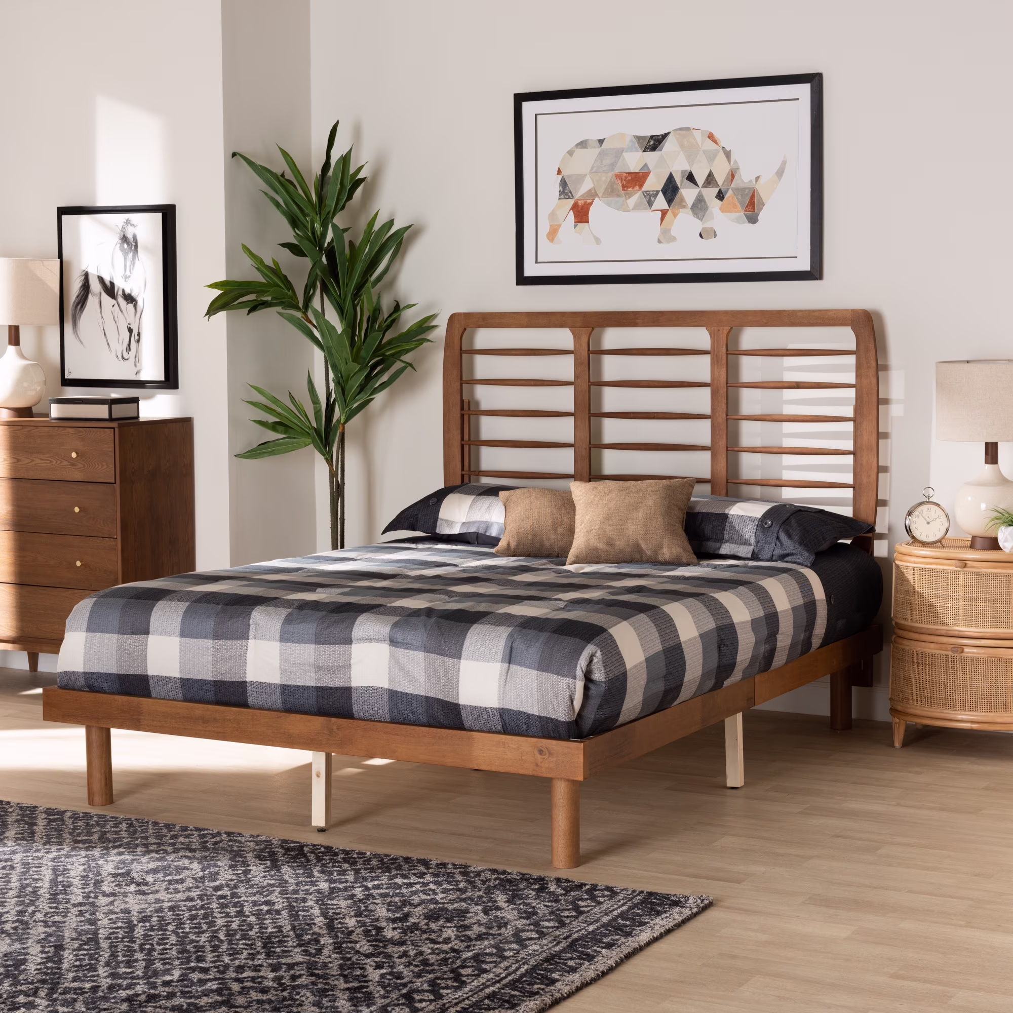 Baxton Studio Petra Mid-Century Modern Ash Walnut Finished Wood Full Size Platform Bed