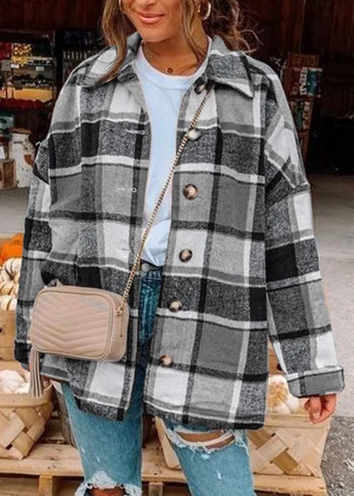 ONLYSHE Women's Plaid Shirts Button Down Shacket Jacket Casual Long Sleeve Cozy Shirts Jacket With Pockets