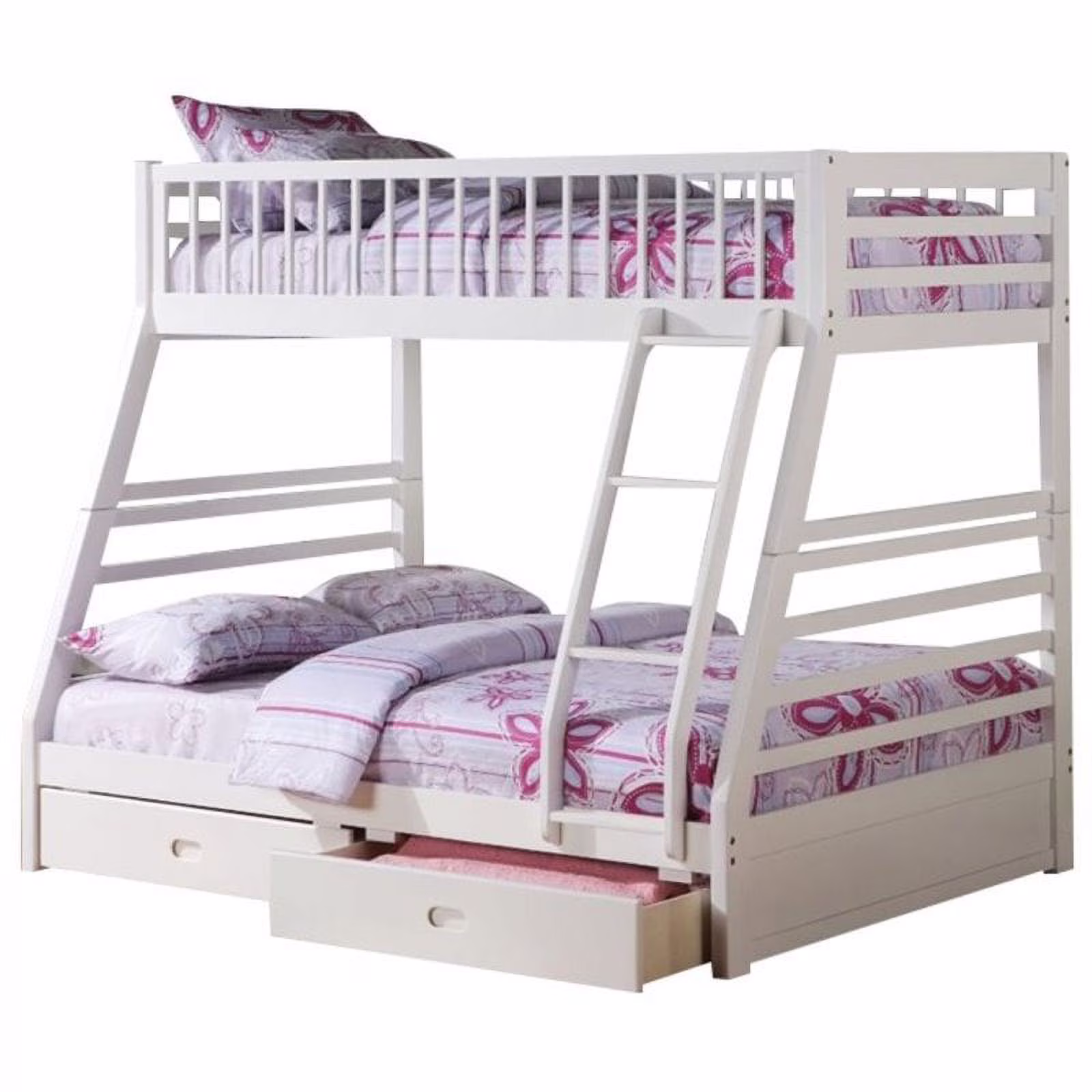 Pemberly Row Twin Over Full Storage Bunk Bed in White
