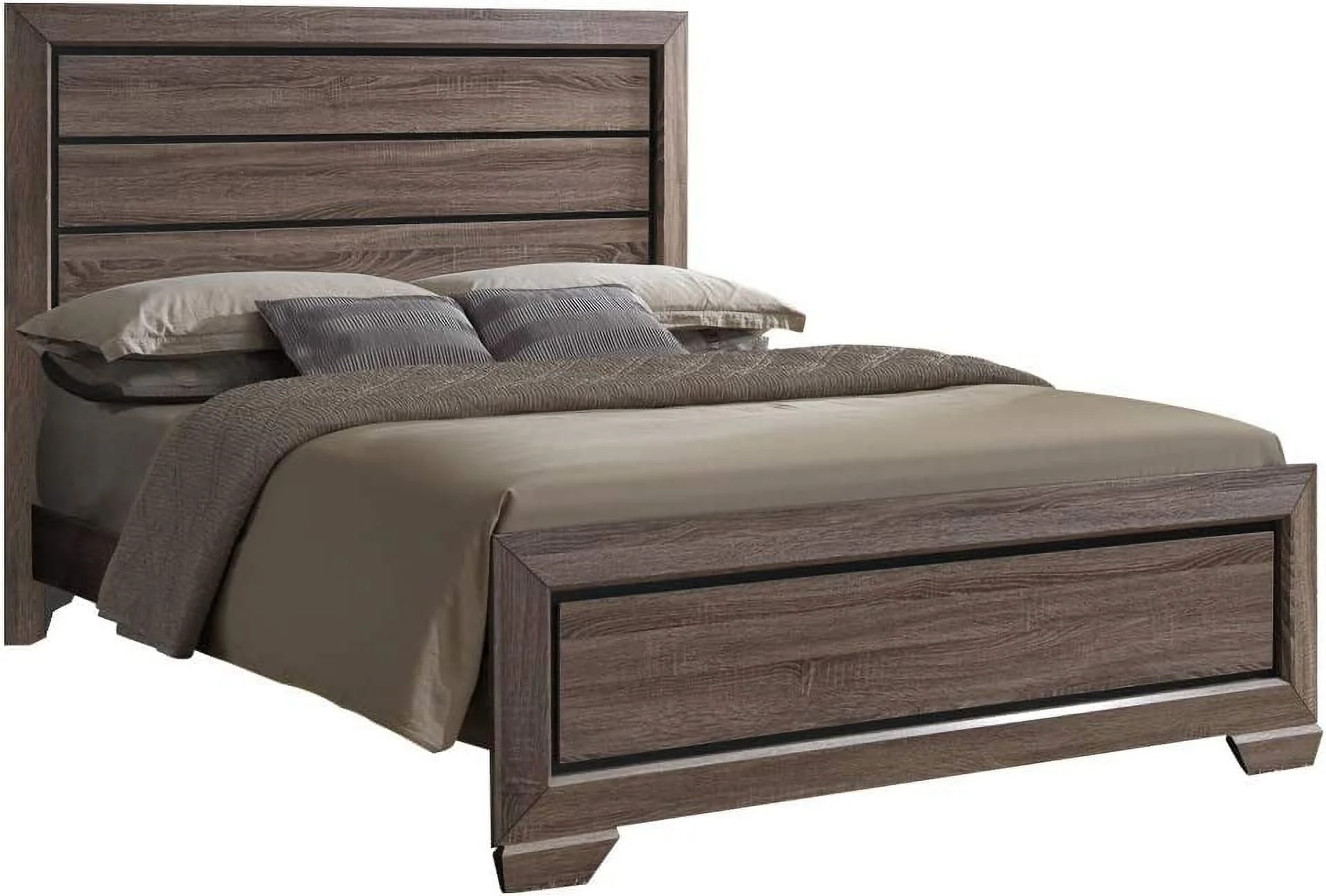 Kings Brand Furniture - 5-Piece Black/Brown Modern Queen Size Bedroom Furniture Set, Bed, Dresser, Mirror & 2 Night Stands