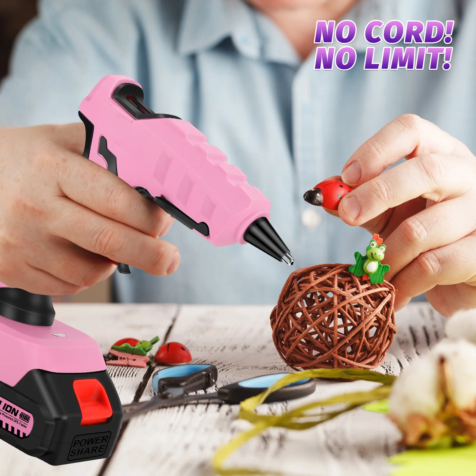 UNTIMATY Cordless Hot Glue Gun with 2.0Ah Battery & Charger and 30 Pcs Full Size Glue Sticks, 100W Power Melt Glue Gun for DIY, Festival Decor and Gifts