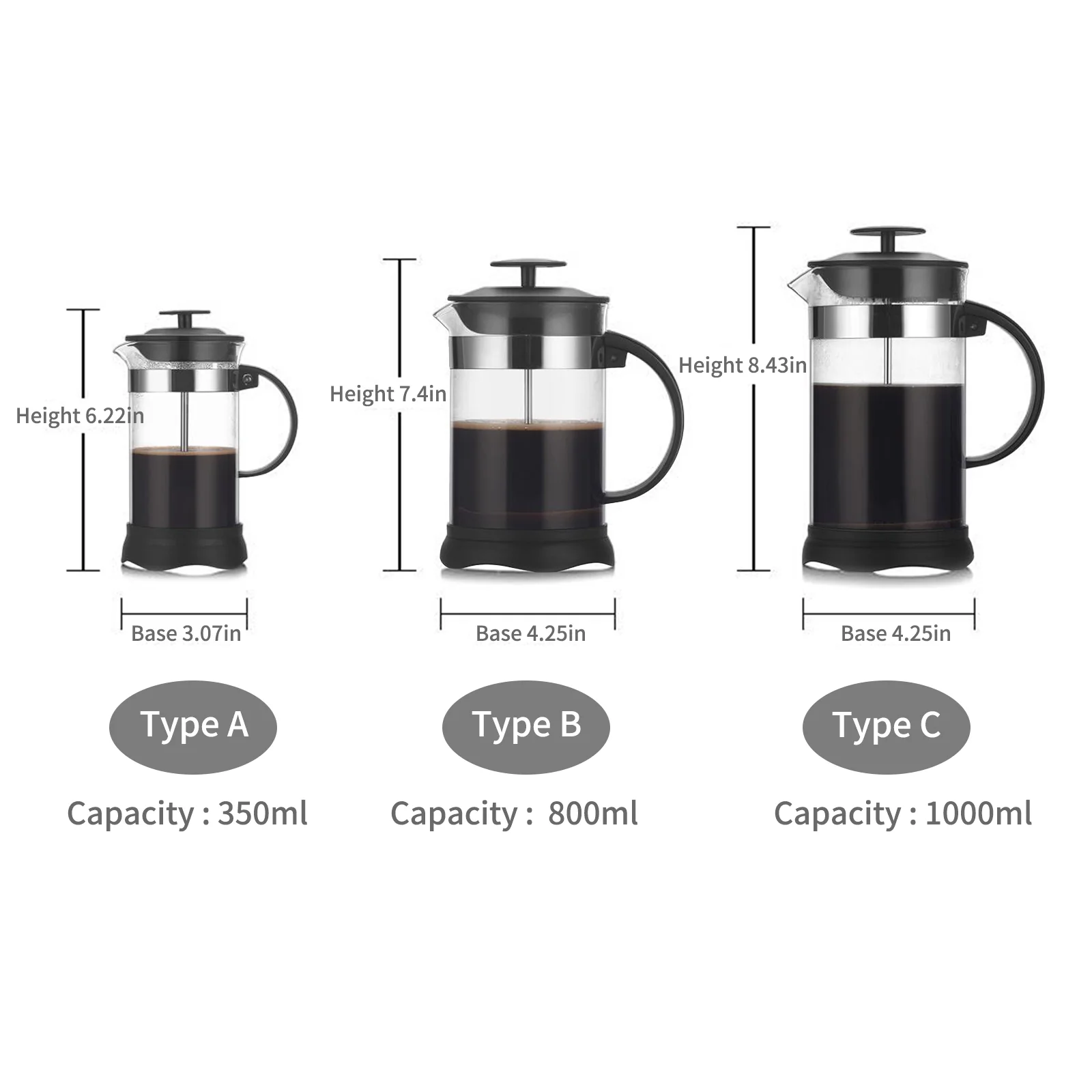 Arealer French Press Coffee&Tea Maker Heat Resistant Borosilicate Coffee Pot for Home Office High-Density Stainless Steel Filter, 800ml