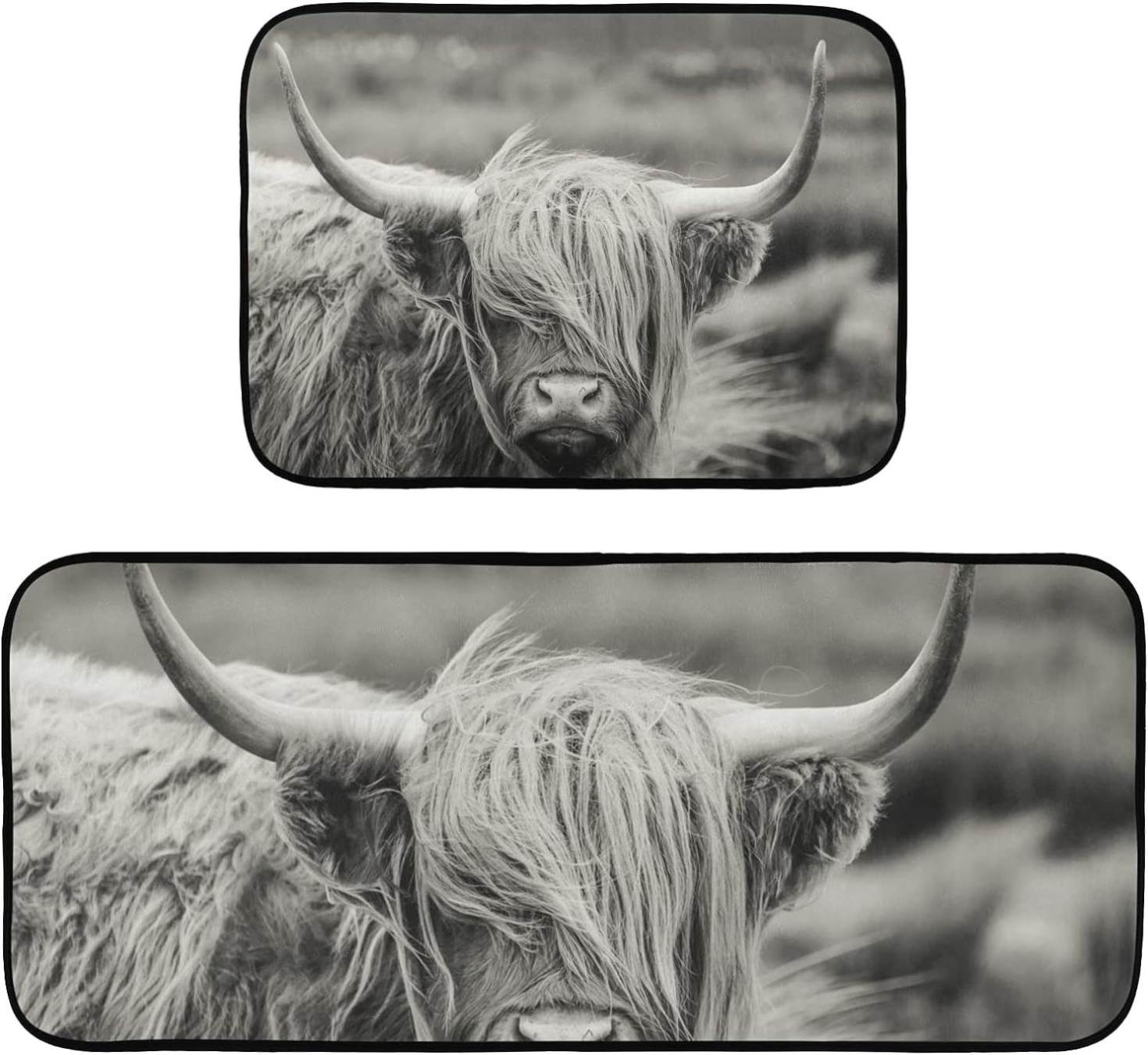 Hyjoy Kitchen Rugs 2 Piece Waterproof Non Slip Kitchen Mat Highland Cow Kitchen Rug Set for Sink Office Kitchen Cafe, 19.7
