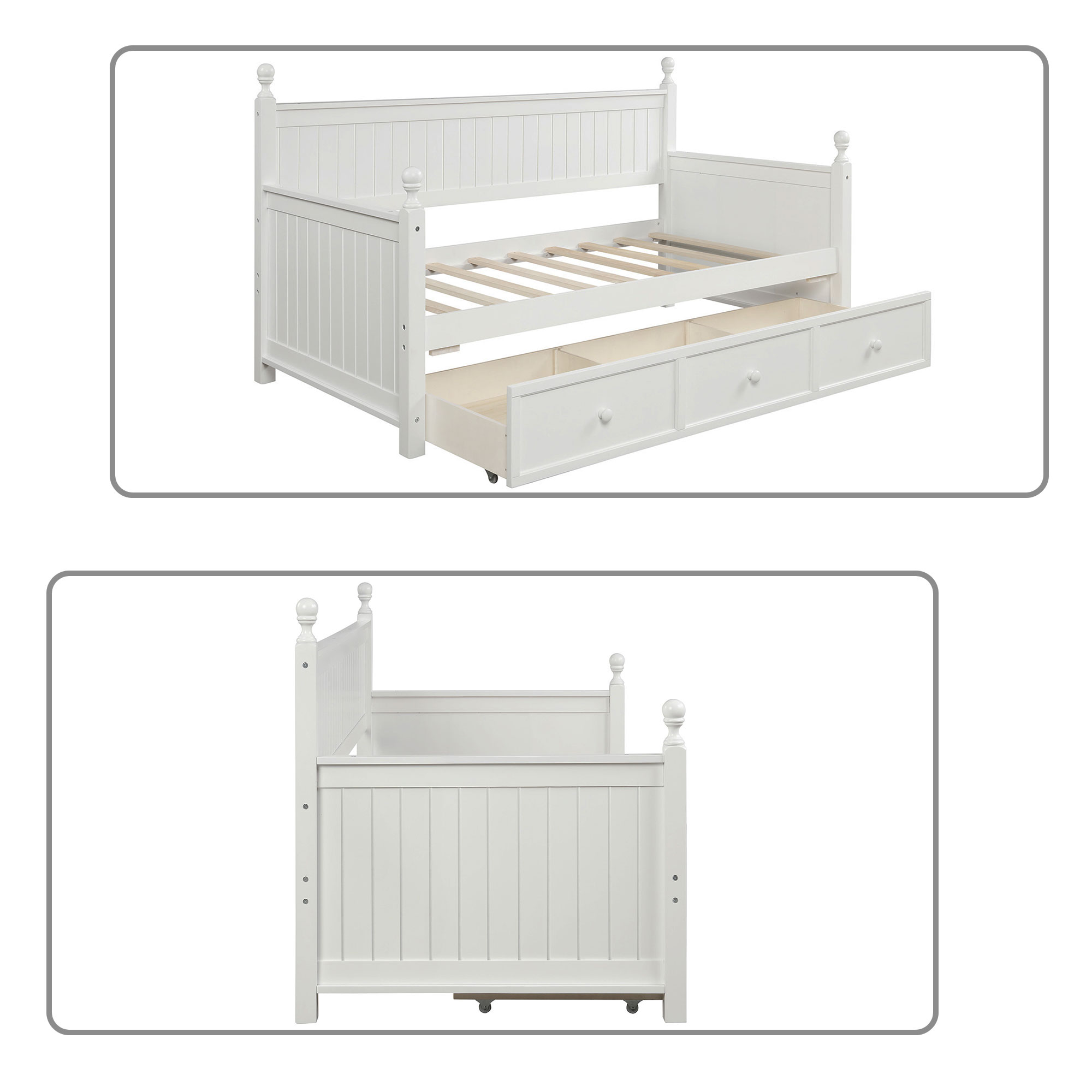 Modern and Classic Style Twin Size Wood Daybed with A Big Drawer, White