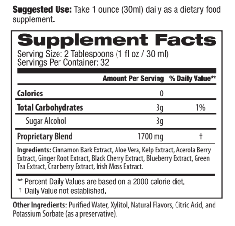 Tropical Oasis Cinnabalance –Liquid Cinnamon Supplement, Cinnamon Bark, Aloe Vera, Ginger Root, Green Tea & Antioxidants - 32