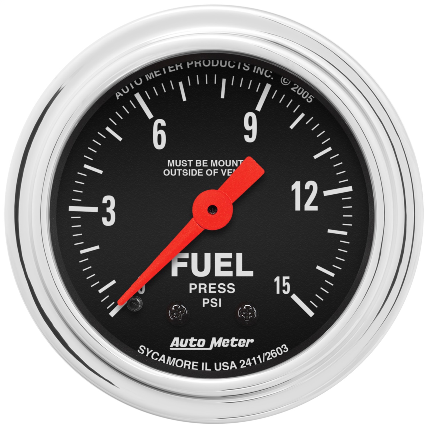 Autometer 2411 Traditional Chrome Mechanical Fuel Pressure Gauge