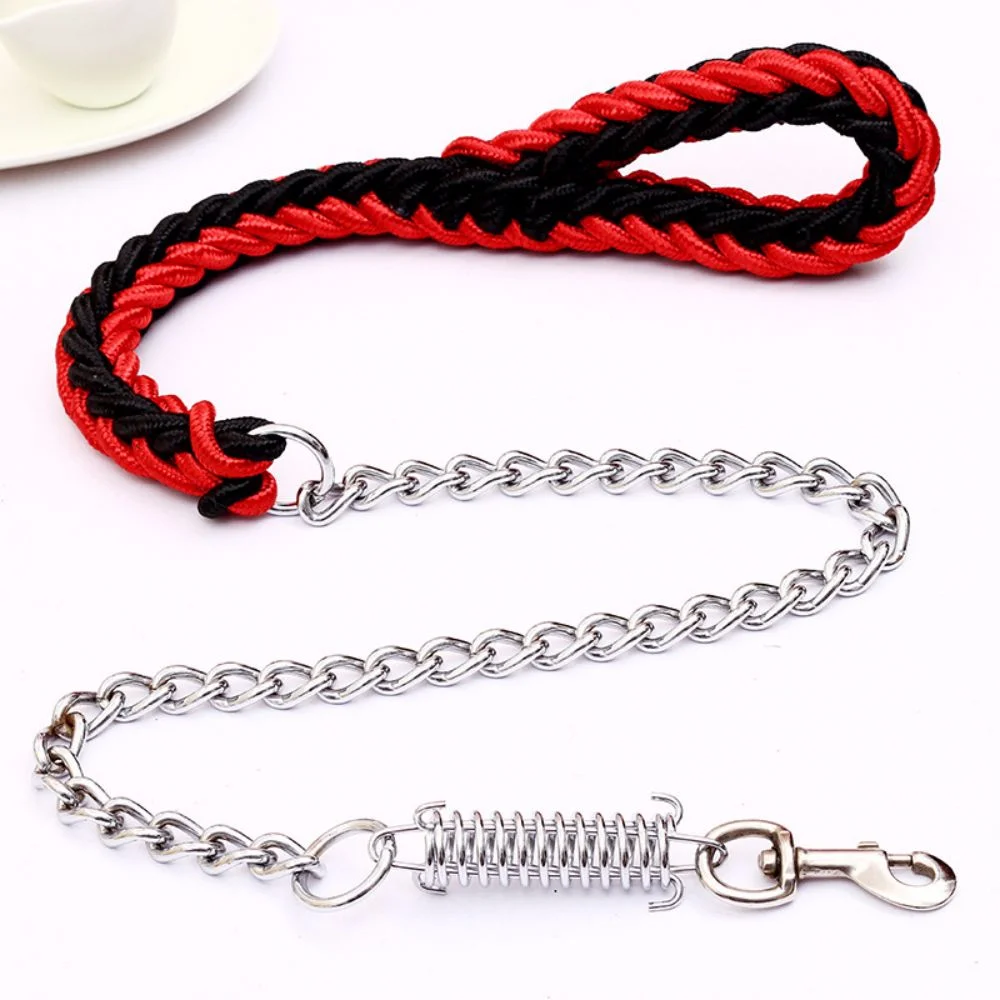 Dog Leash Dog Chain Leash Chew Proof Dog Leash 4.6ft Heavy Duty Dog Leashes Metal Pet Chain Lead with Soft Rope Handle for Medium Large Dogs Black/Red - M