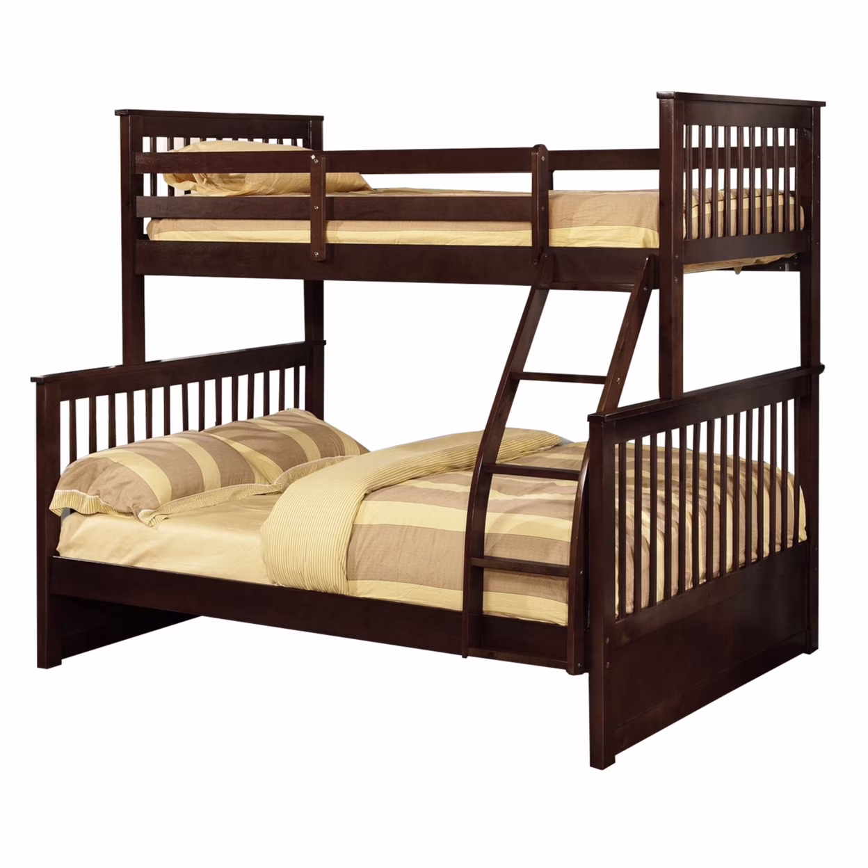 Wooden Twin Over Full Bunk Bed with Slatted Headboard, Dark Brown- Saltoro Sherpi