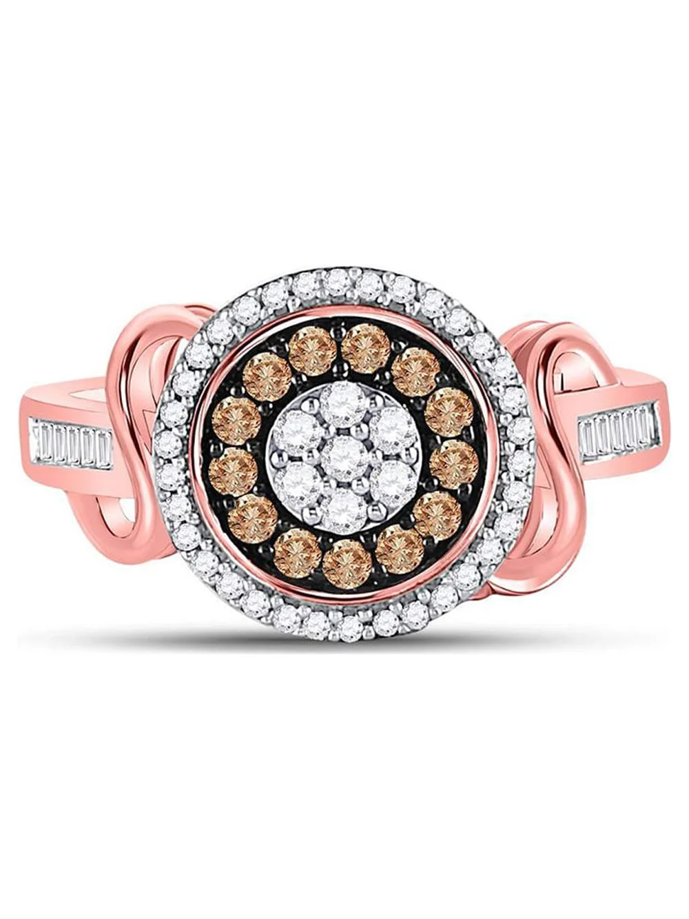 Diamond Princess 10kt Rose Gold Womens Round Brown Diamond Flower Cluster Ring 1/2 Cttw