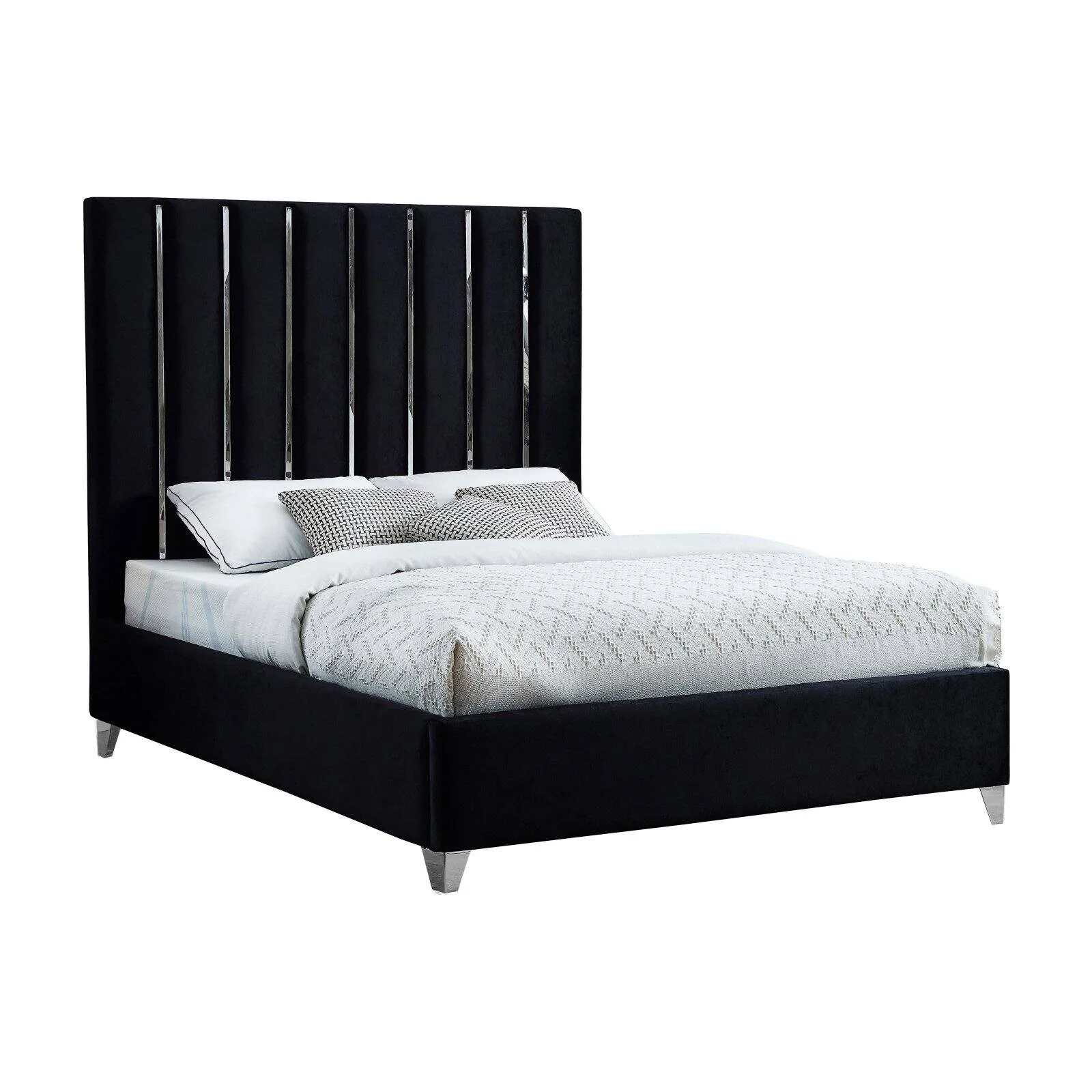 Meridian Furniture Enzo Solid Wood and Velvet Queen Bed in Black