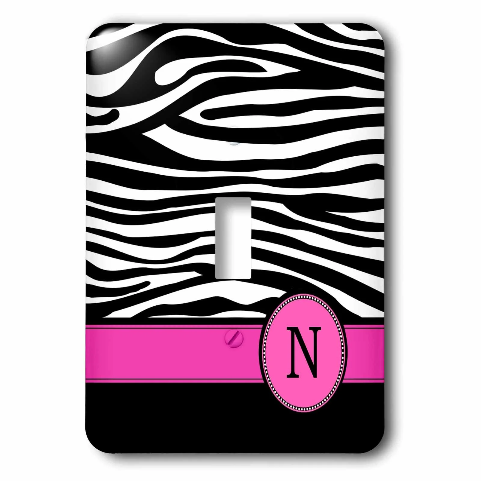 3dRose Letter N monogrammed black and white zebra stripes animal print with hot pink personalized initial - Single Toggle Switch (lsp_154285_1)