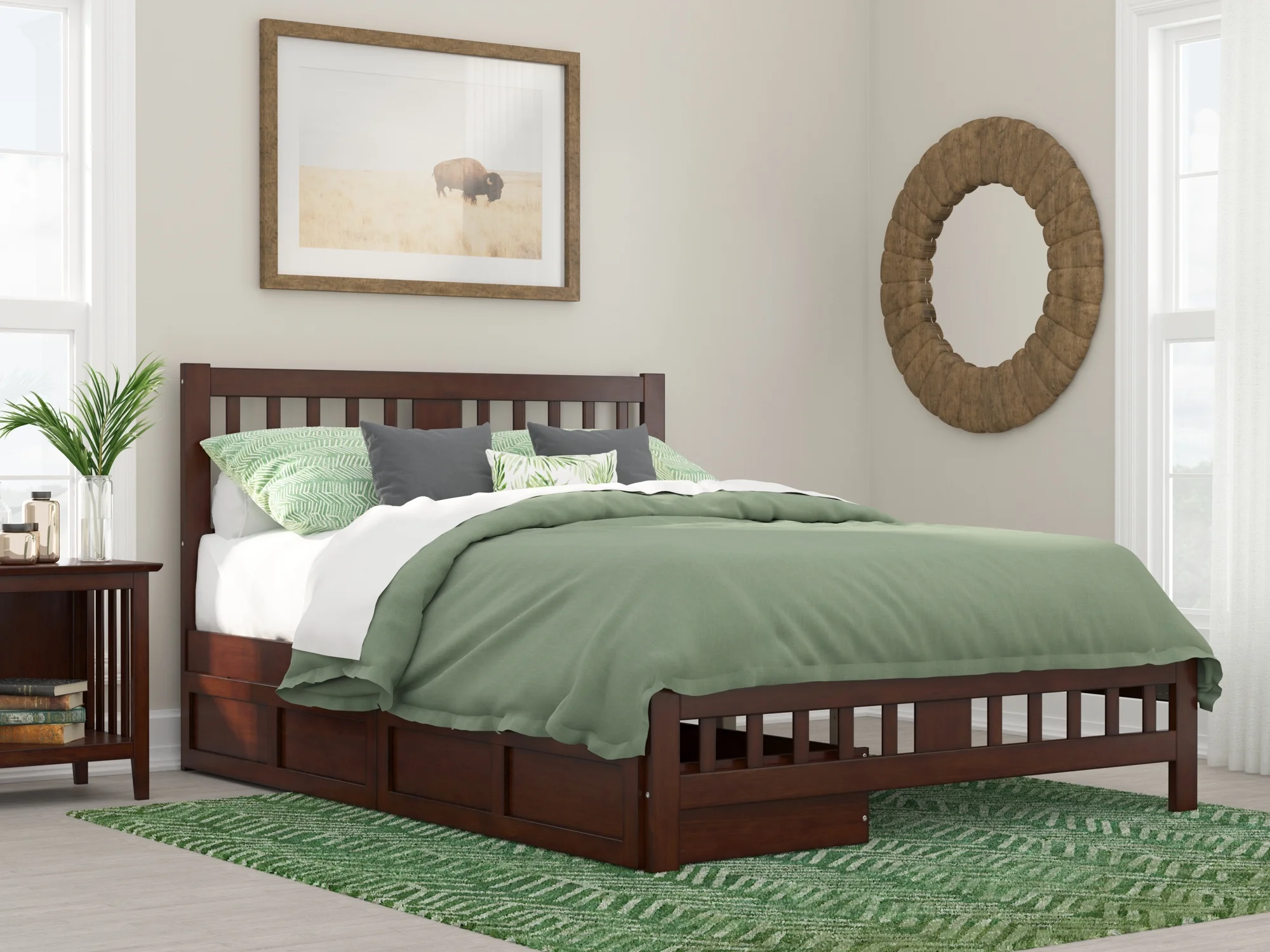 AFI Tahoe Queen Wood Platform Bed with Headboard Footboard & 2 Storage Drawers, Walnut