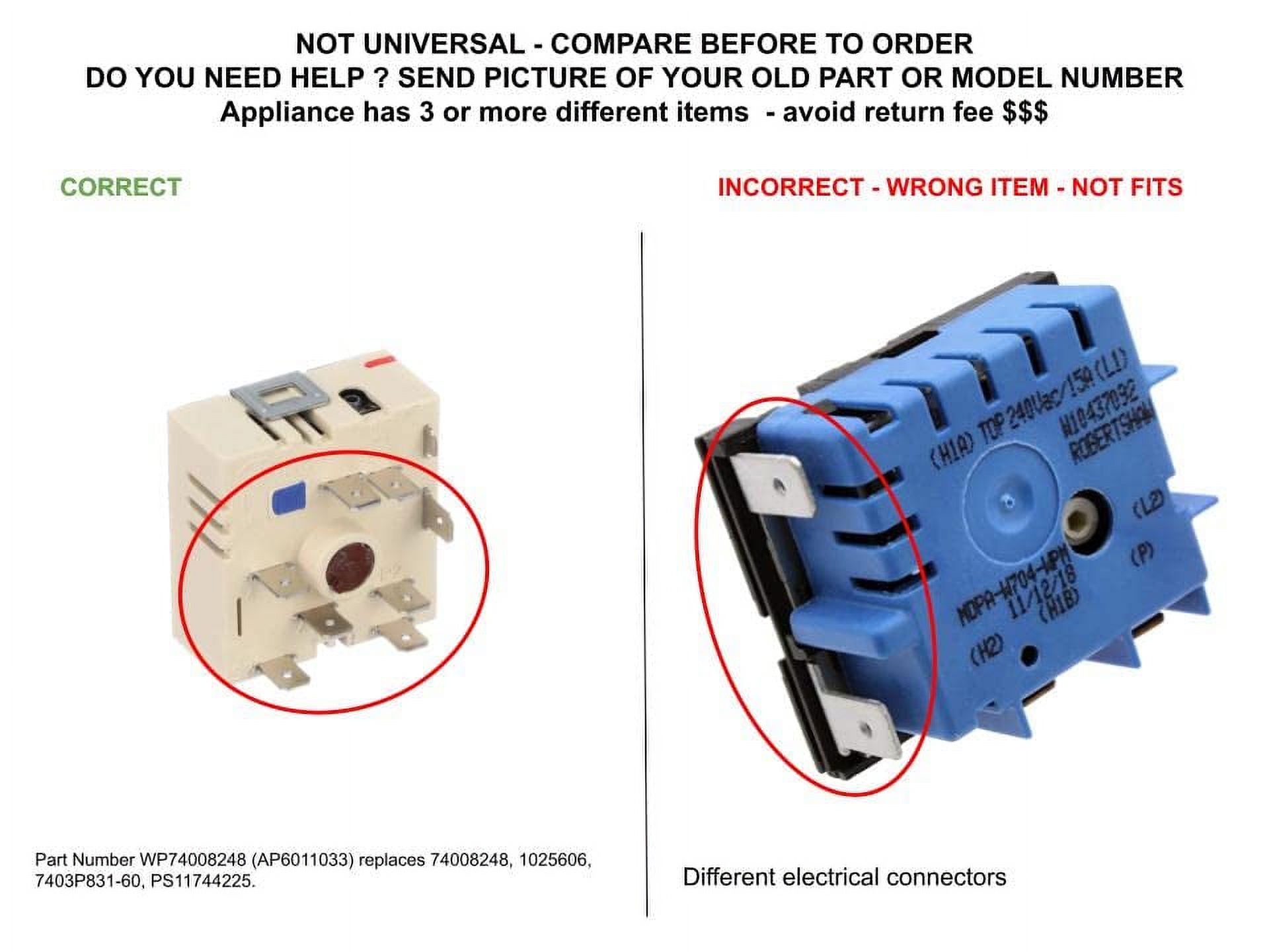 GLOB PRO SOLUTIONS WP74008248 CKD6207 Dual Burner Switch