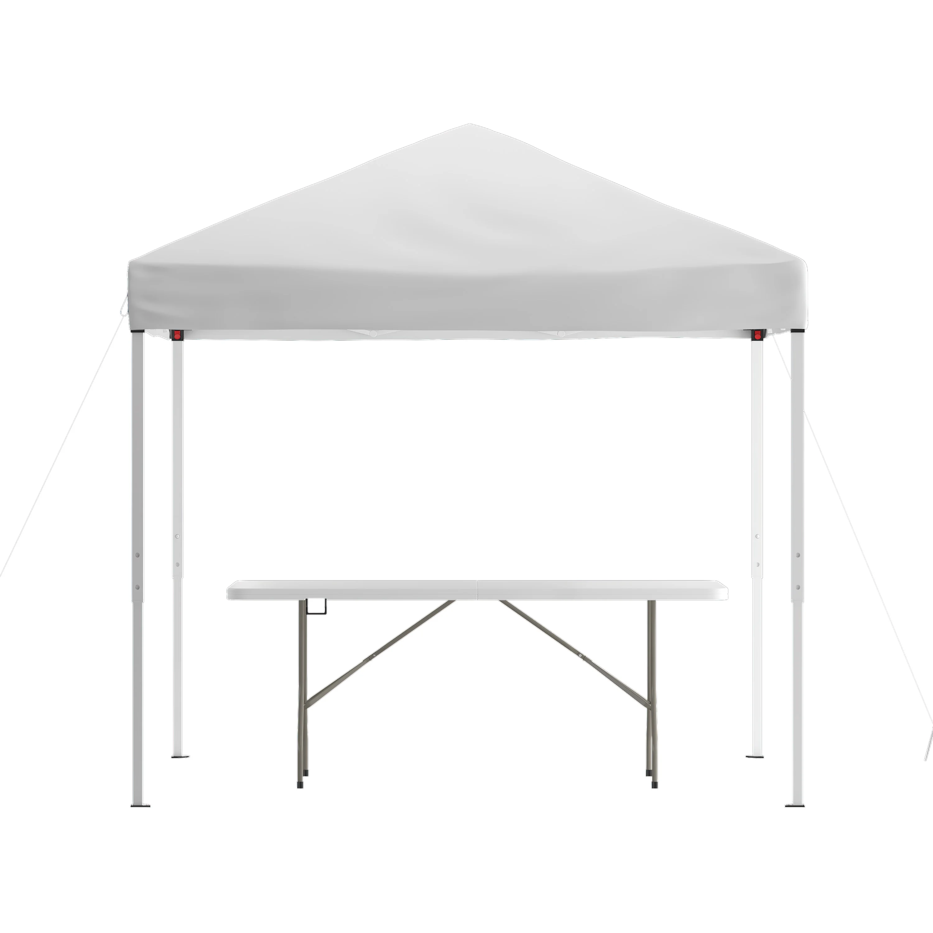 BizChair 8'x8' White Pop Up Event Canopy Tent with Carry Bag and 6-Foot Bi-Fold Folding Table with Carrying Handle - Tailgate Tent Set