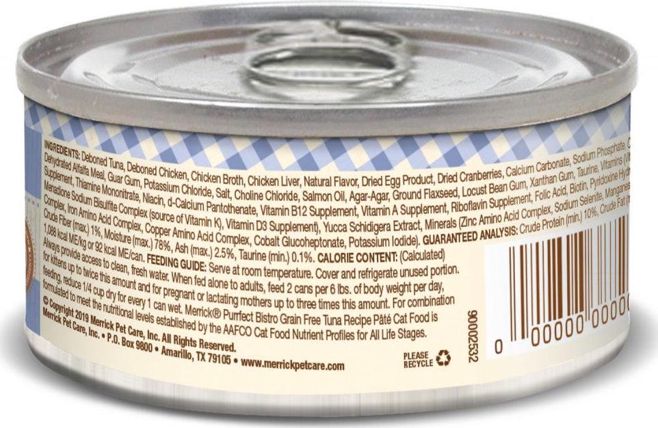 Merrick Purrfect Bistro Tuna Pate Grain Free Canned Cat Food 5.5oz, case of 24