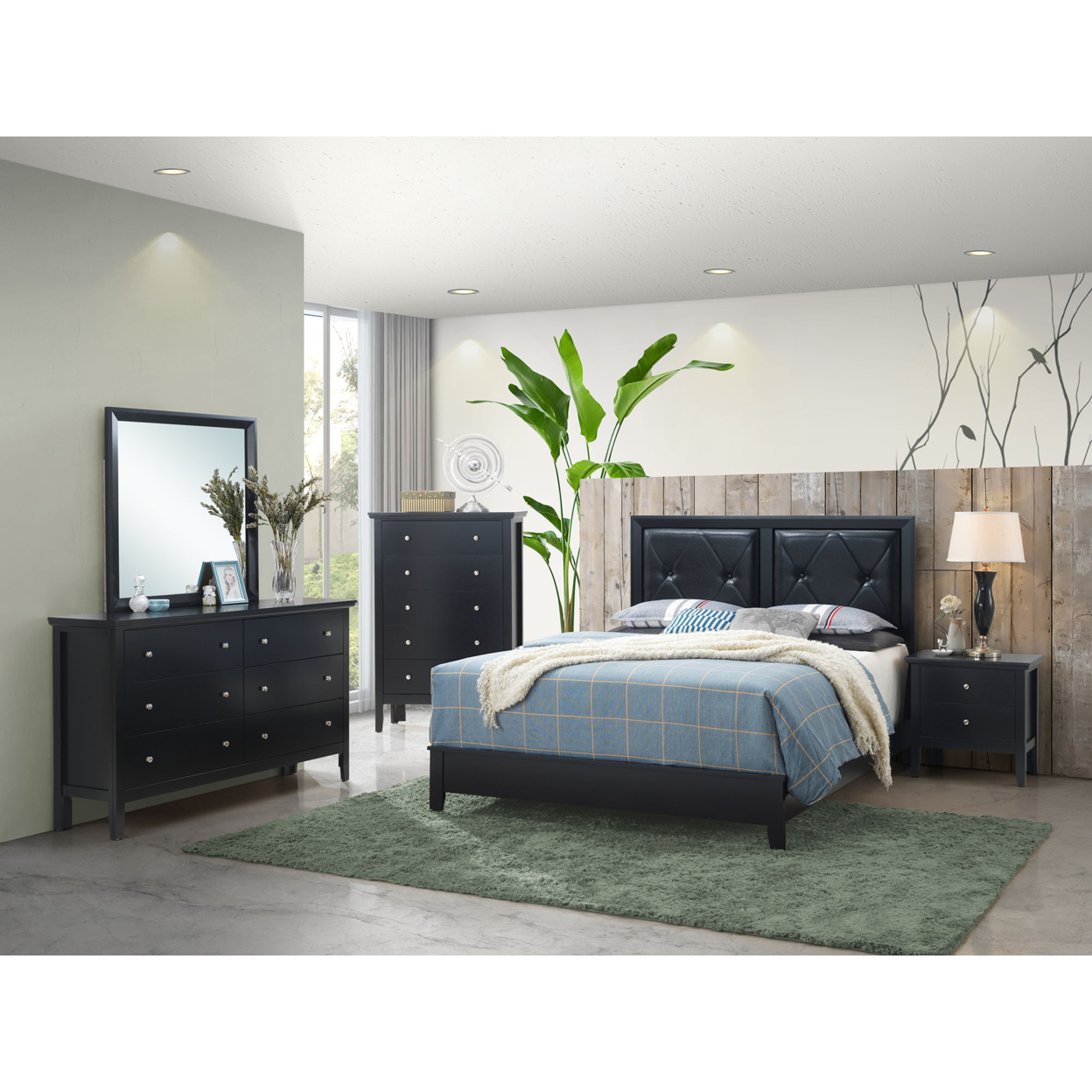 Primo Black Tufted Faux Leather Upholstered Full Panel Bed