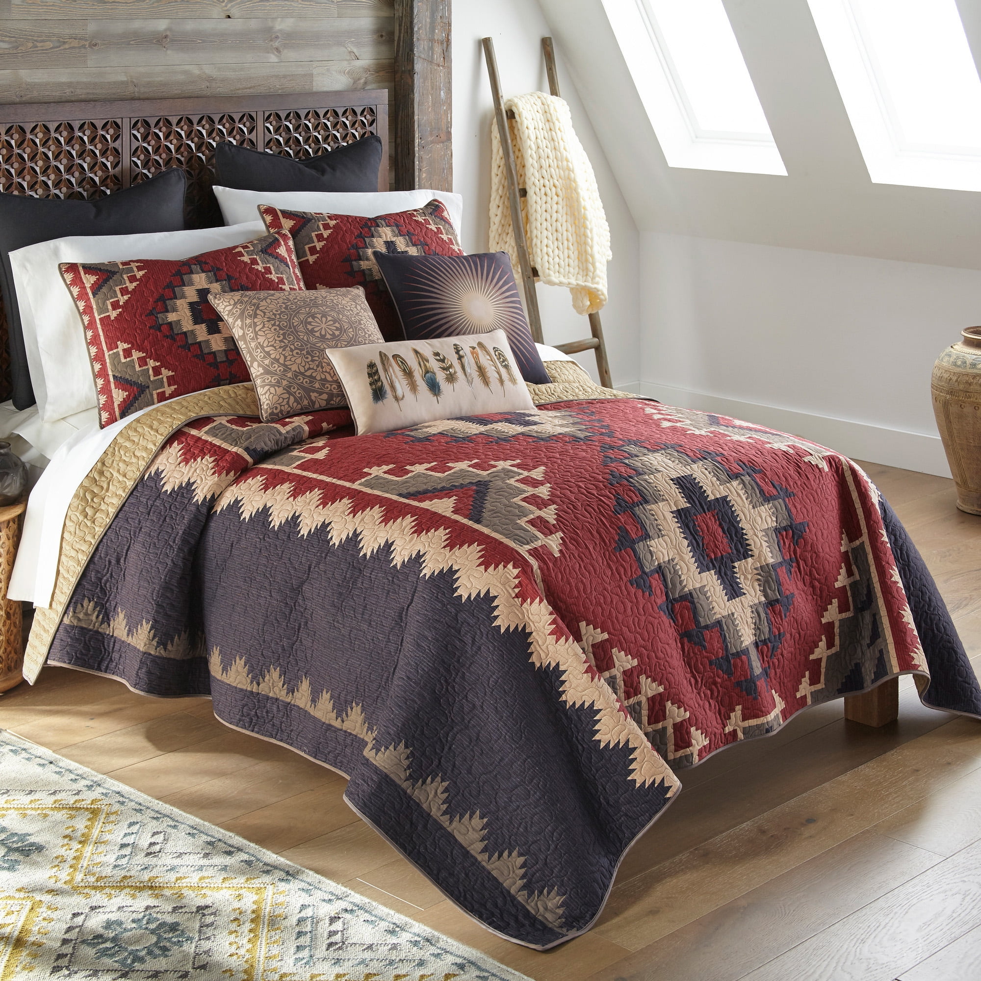 Donna Sharp Mojave Red 3PC Polyester Queen Quilt Set - Southwest Design Quilt and Shams - Machine Washable