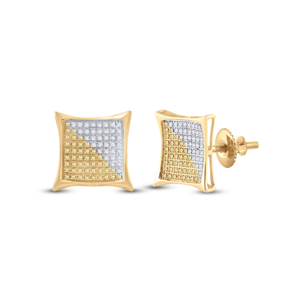 Men's Solid 10kt Yellow Gold Round Yellow Color Enhanced Diamond Kite Square Earrings 1/2 Cttw