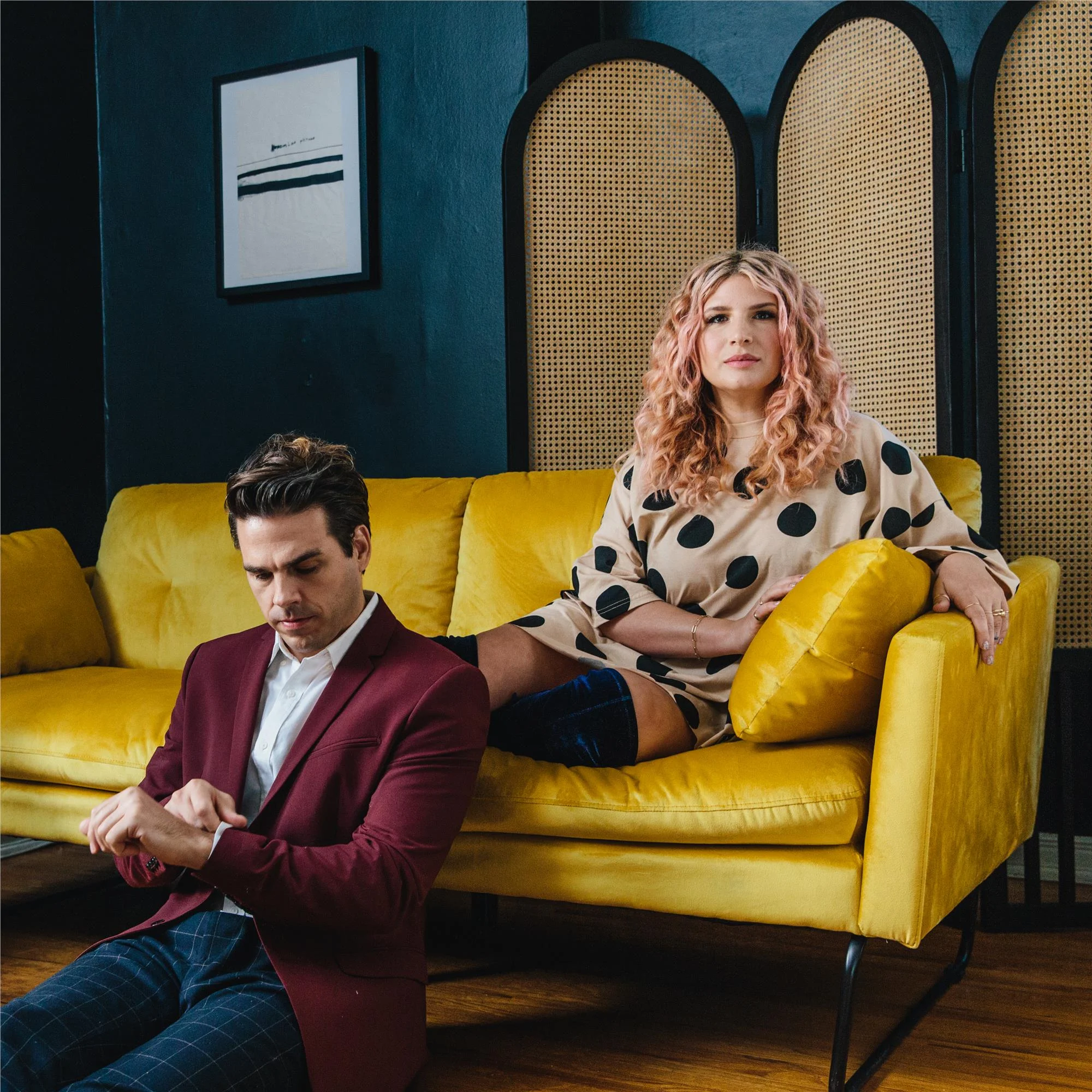 Mr. Kate Neely Futon with Bolster Pillows, Mustard Velvet