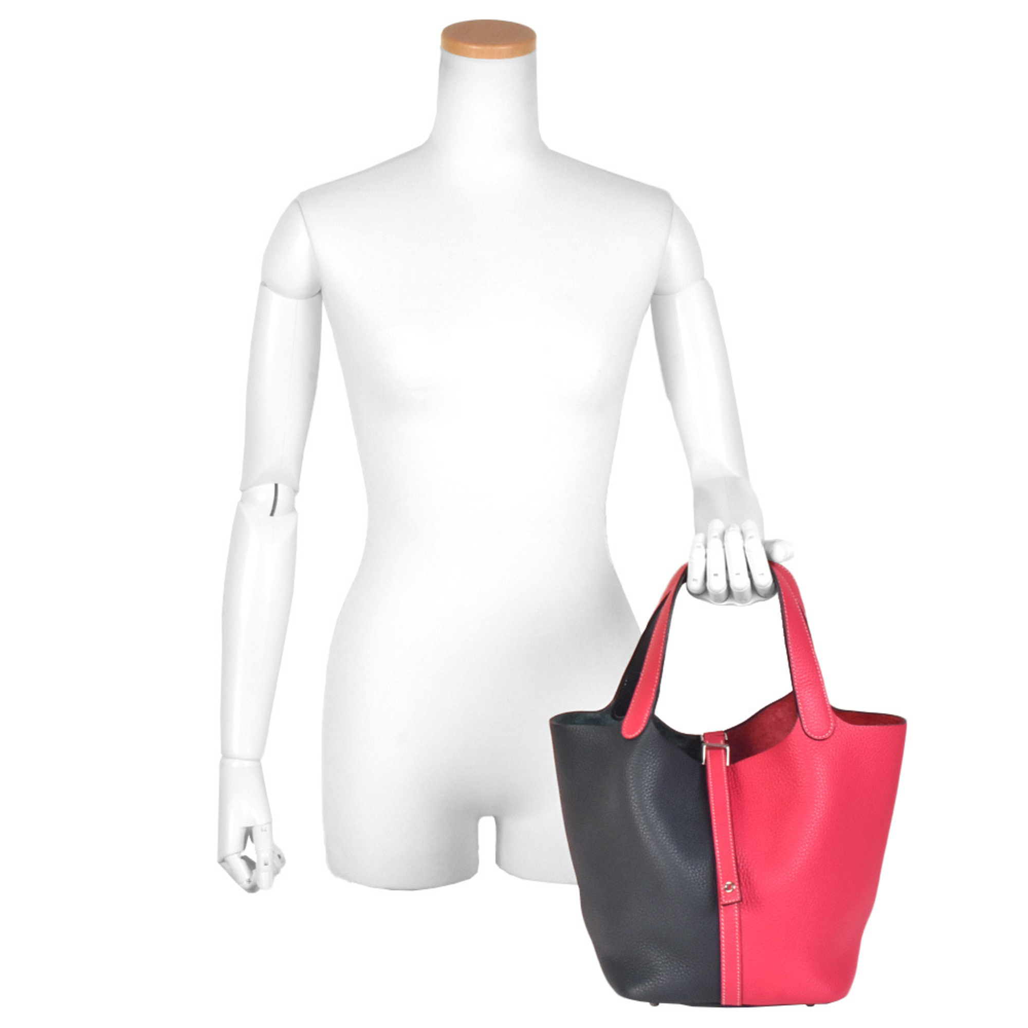 Pre-Owned HERMES Picotan Lock MM Kazak Rose Extreme Blue Nuit Taurillon Clemence D stamp (2019) Pink x Navy (Good)