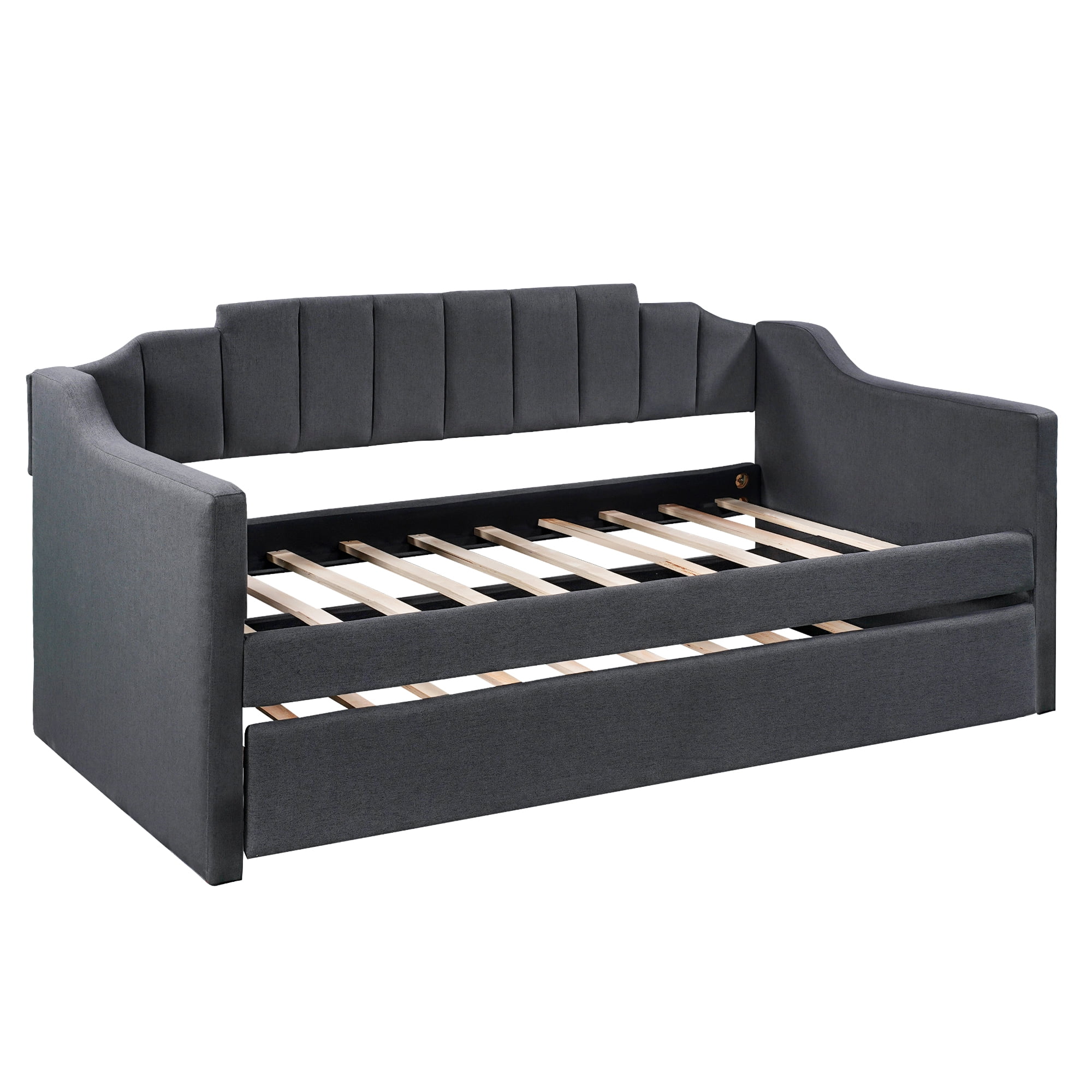 Leadzm Upholstered Twin Daybed with Trundle,Black