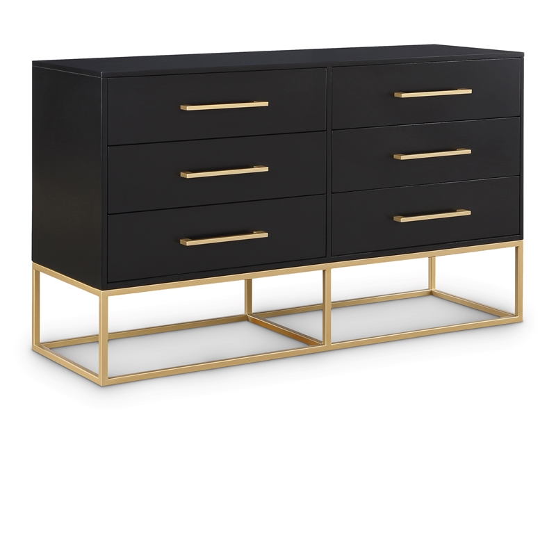 Meridian Furniture Maxine Black Dresser with Gold Metal Legs and Handle