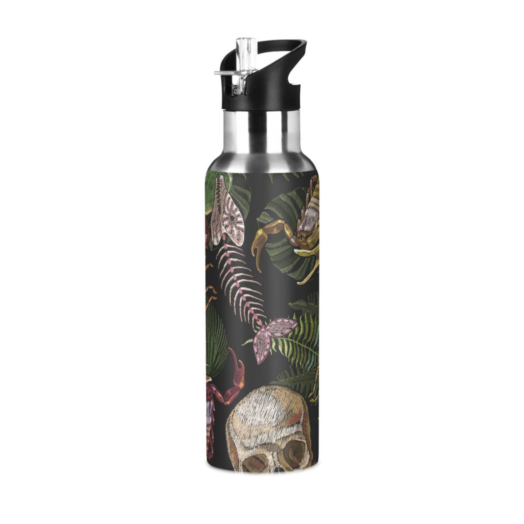 Skulls and Scorpions Water Bottles Insulated Thermos Kids Stainless Steel Bottle with Straw Lid Flask Leakproof for Sports Gym 20 oz