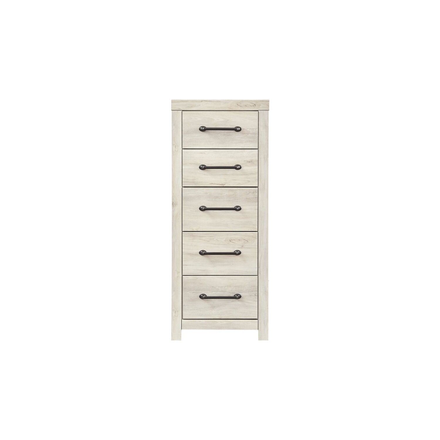 Grained 5 Drawer Wooden Chest with Bar Pull Handles, Distressed White